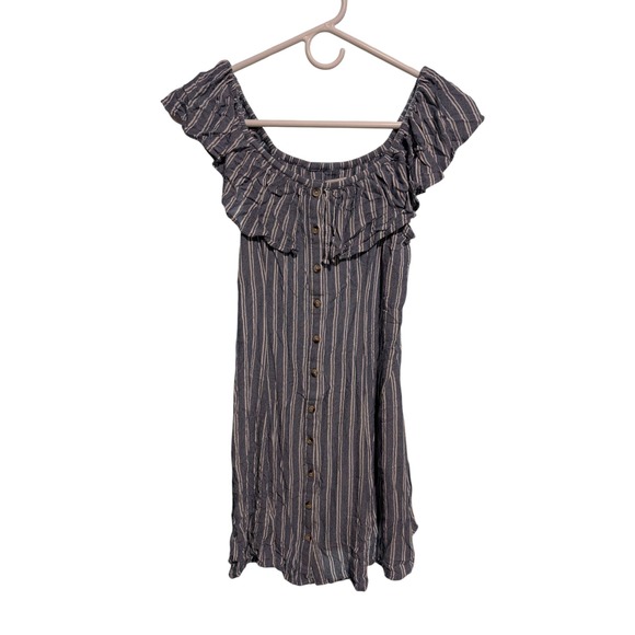 American Eagle Outfitters Dresses & Skirts - American Eagle Striped Dress Ruffle Off Shoulder Casual Button Front S